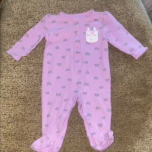 Child of Mine Pink Footie with Rainbow and Unicorn